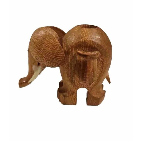 Elephant Toothpick Holders Wood Set of 2 Jungle Safari Animal MCM Boho VTG - Picture 3 of 11